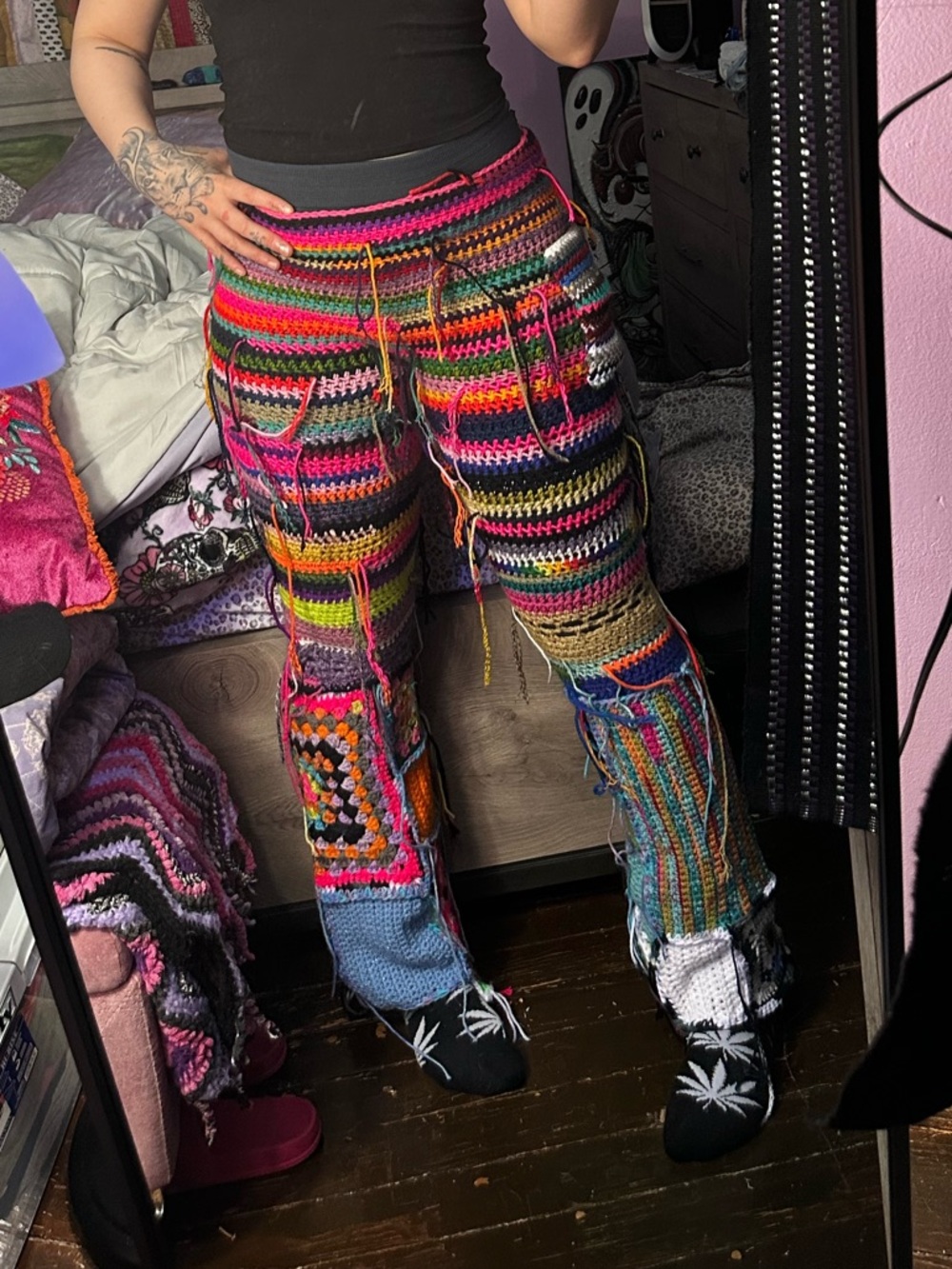 Handmade Crocheted Patchwork Pants in Multicolor - Picture 7 of 8